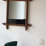 Miroir bois tourné bambou ancien 50x44cm