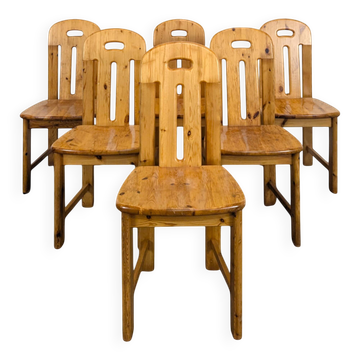 Série de 6 chaises style chalet en pin années 80