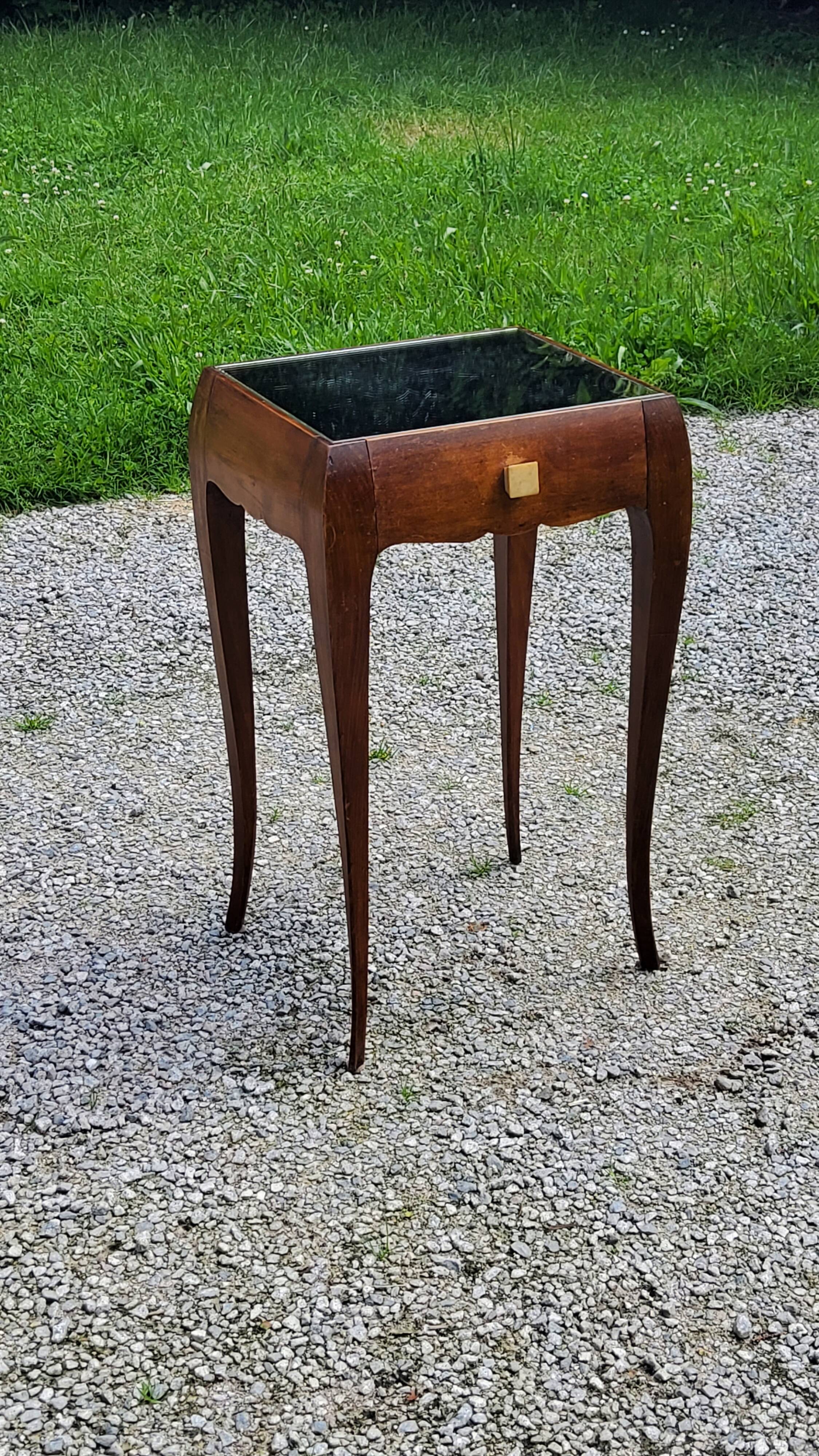 Vintage side table from the 30s/50s in beech and mirror top