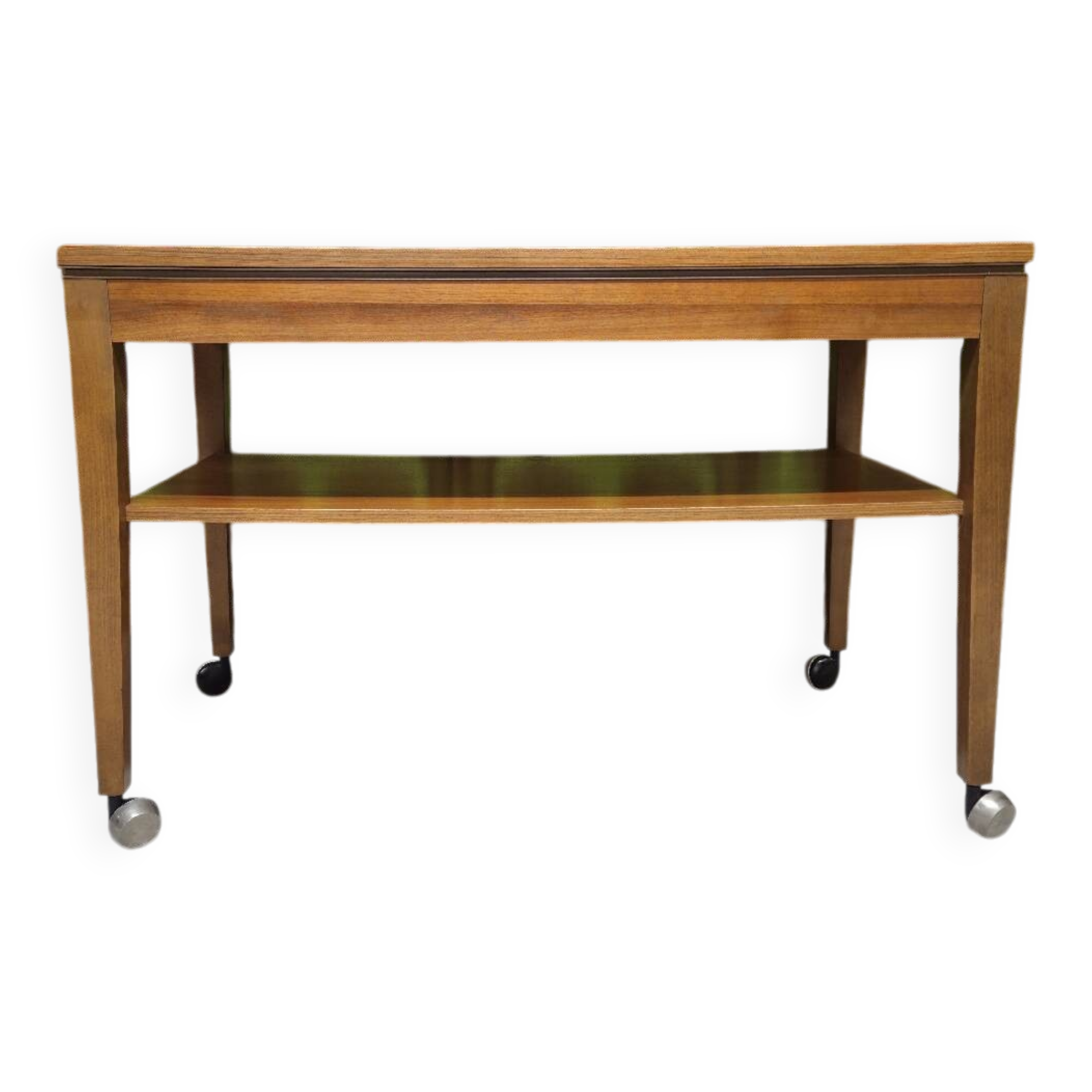 Teak serving table with casters, 1970s