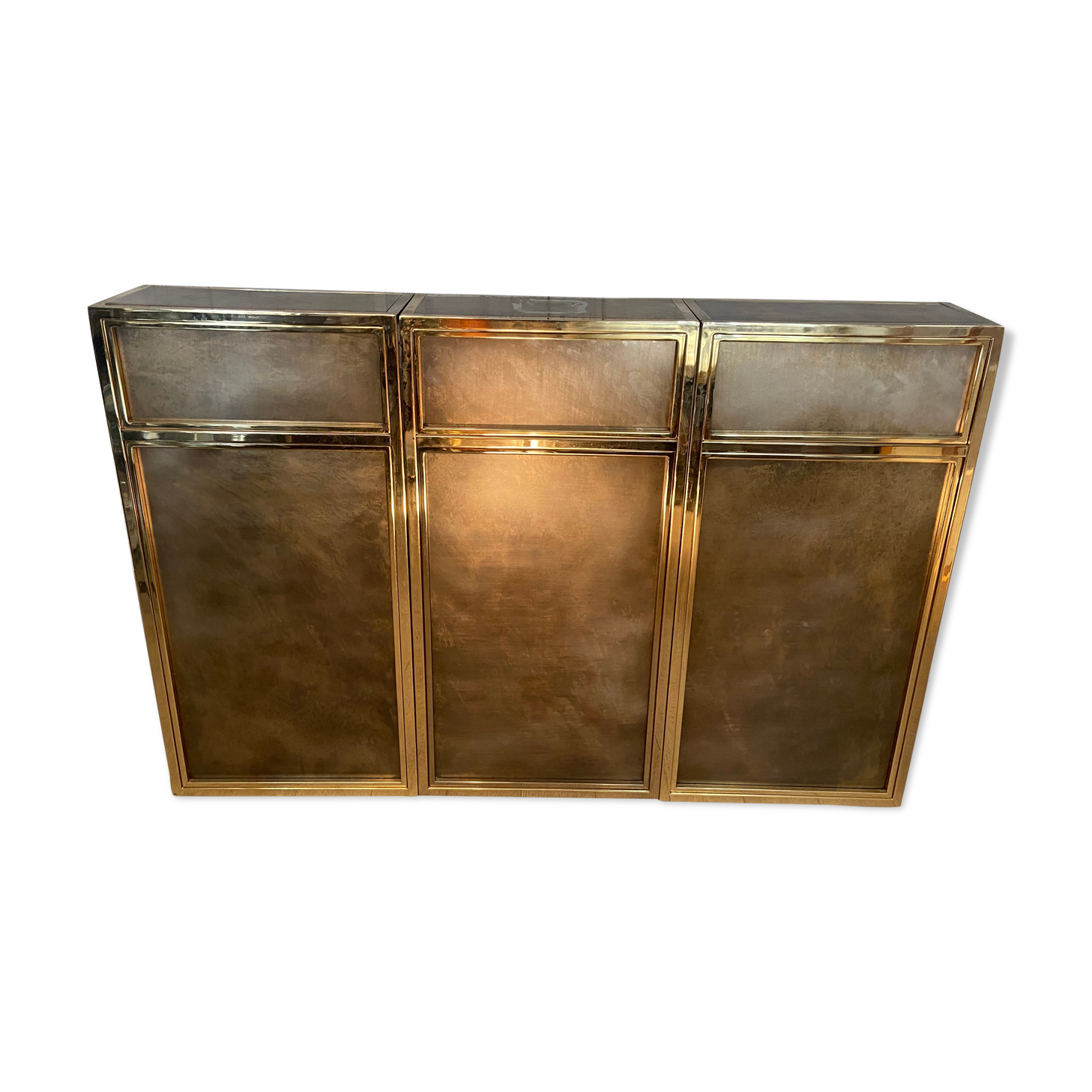 Copper and gilded metal bar in 3 modules, Belgo Chrom, 1970