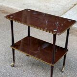 Double-tray rosewood serving trolley on casters