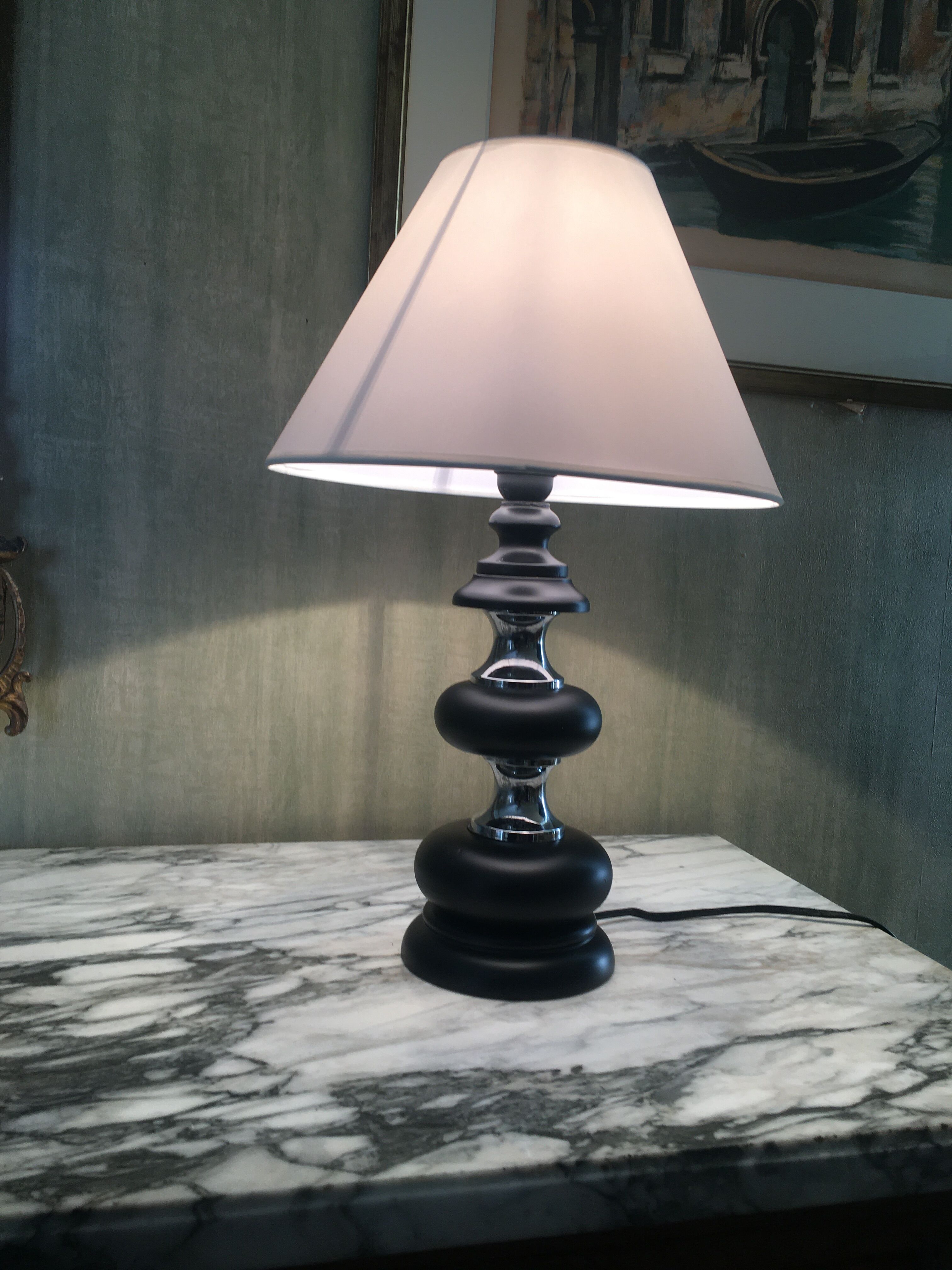 Black wooden lamp chrome braces