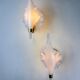 Pair of "Calla Lily" leaf-shaped wall sconces, Murano glass & gilt brass, Italy, circa 1970s