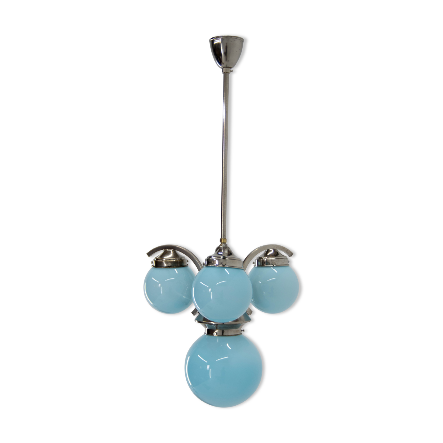 Art deco blue chandelier, 1930s, restored