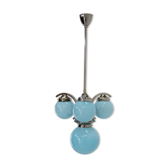 Art deco blue chandelier, 1930s, restored