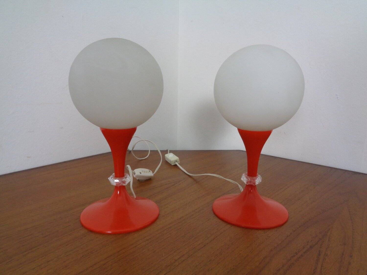 Glass and Plastic Tulip Bedside Lamps, 1970s, Set of 2