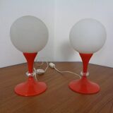 Glass and Plastic Tulip Bedside Lamps, 1970s, Set of 2