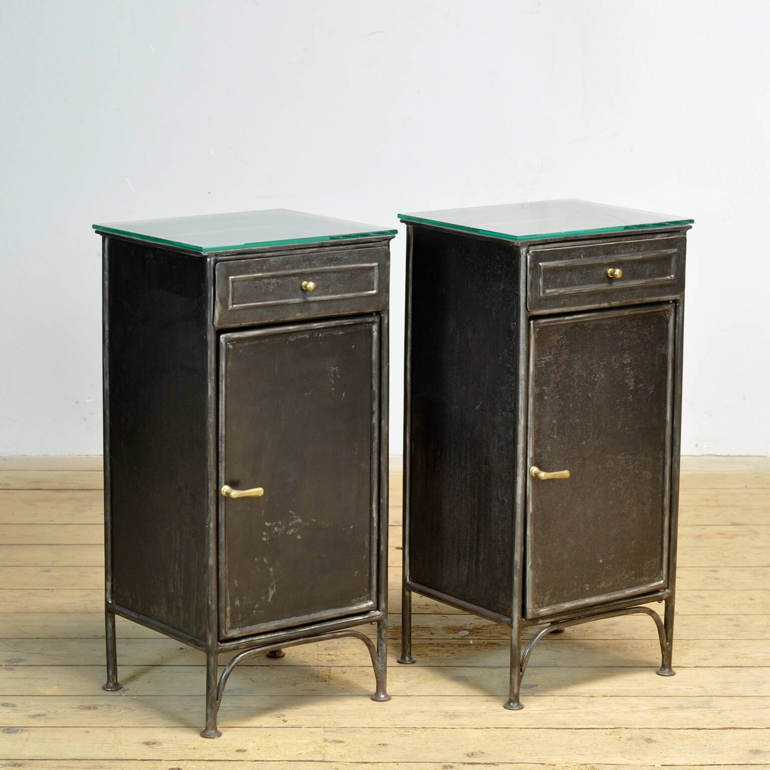 Set Iron And Glass Nightstands, 1900’s