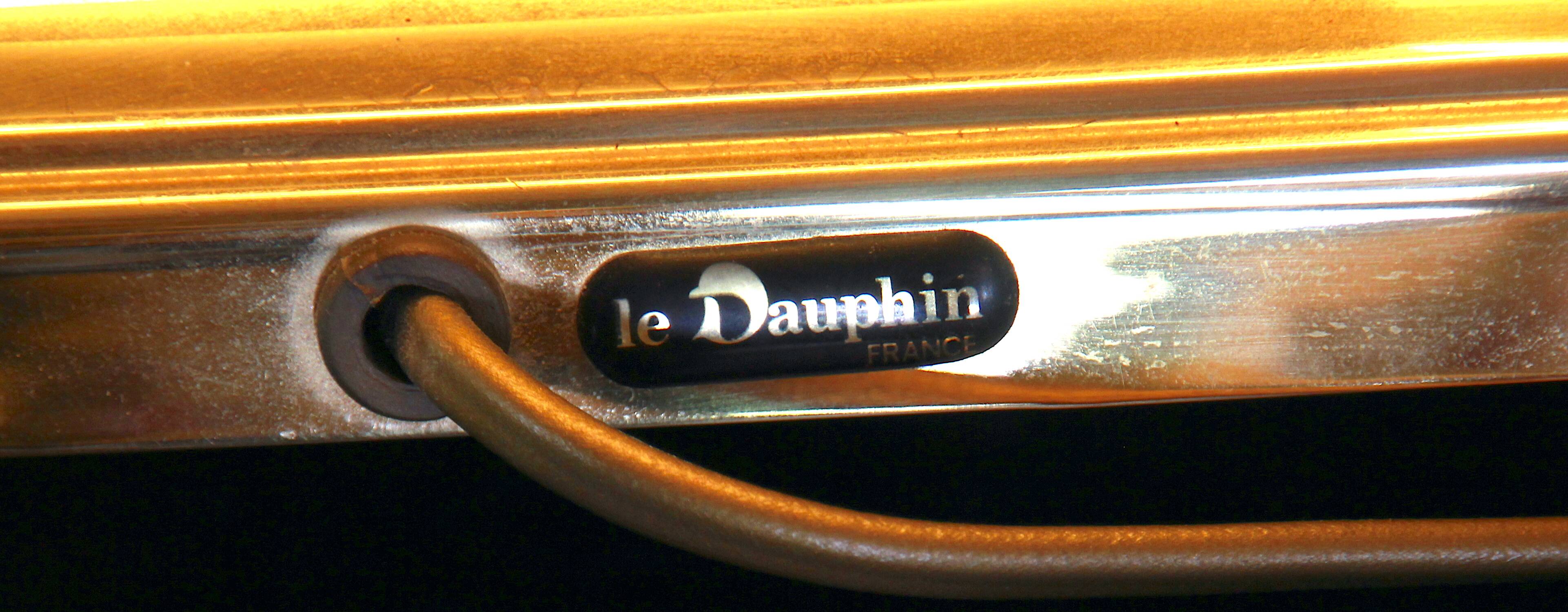 Le Dauphin leather lamp, mid-century, France, signed