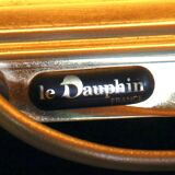 Le Dauphin leather lamp, mid-century, France, signed