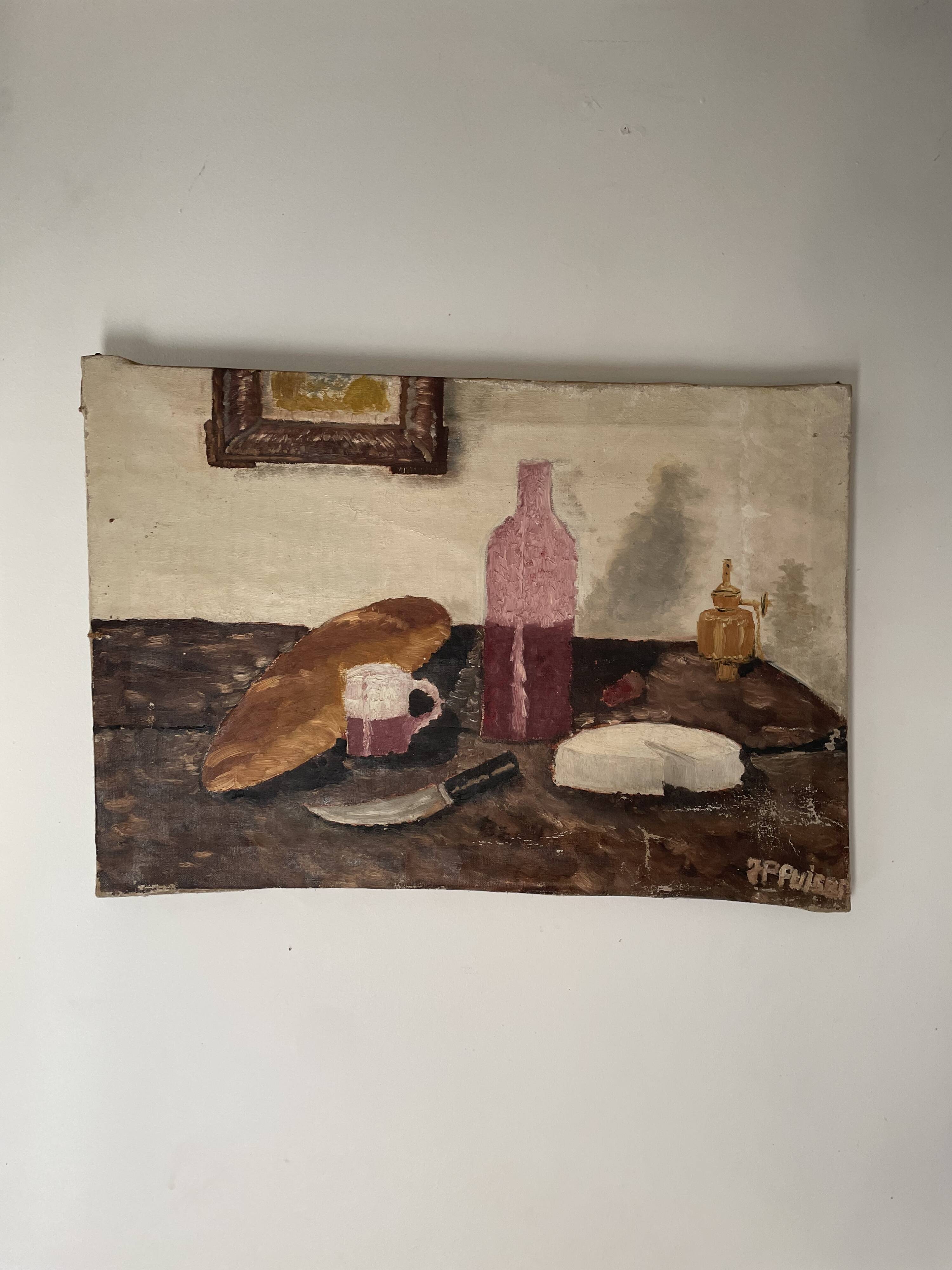 Nature morte à l'huile naïve 19ème-début 20ème