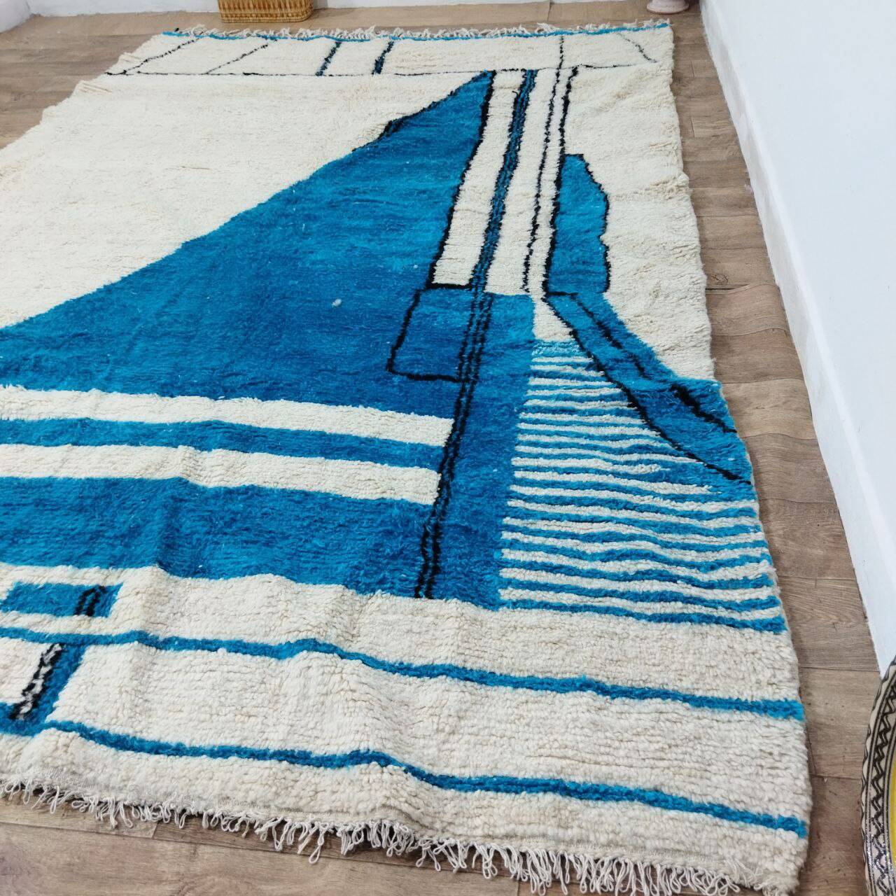 Handmade blue artisanal Moroccan Berber rug 310 X 215 CM