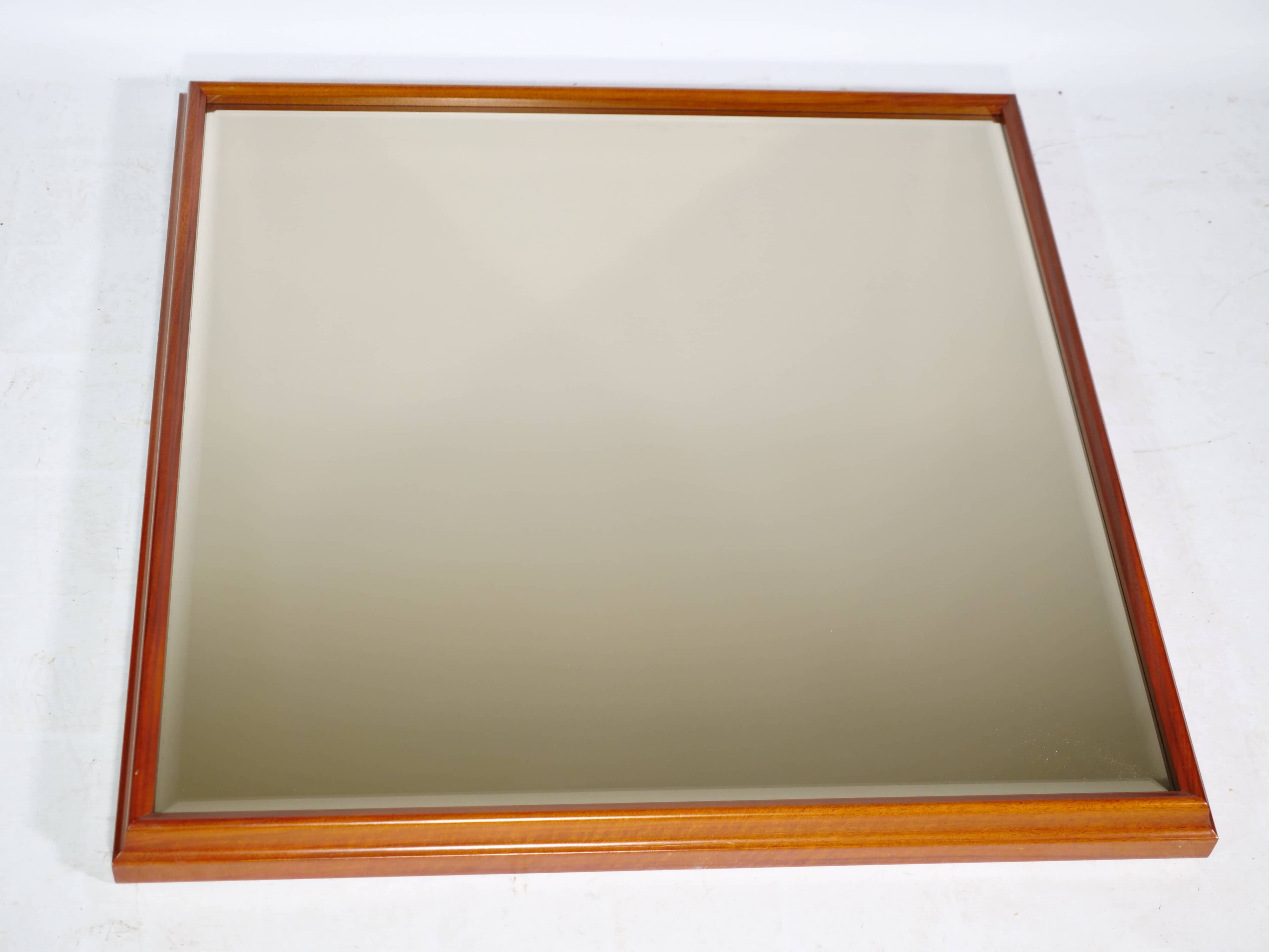 XL vintage cherry wood wall mirror with beveled edges, 1970s