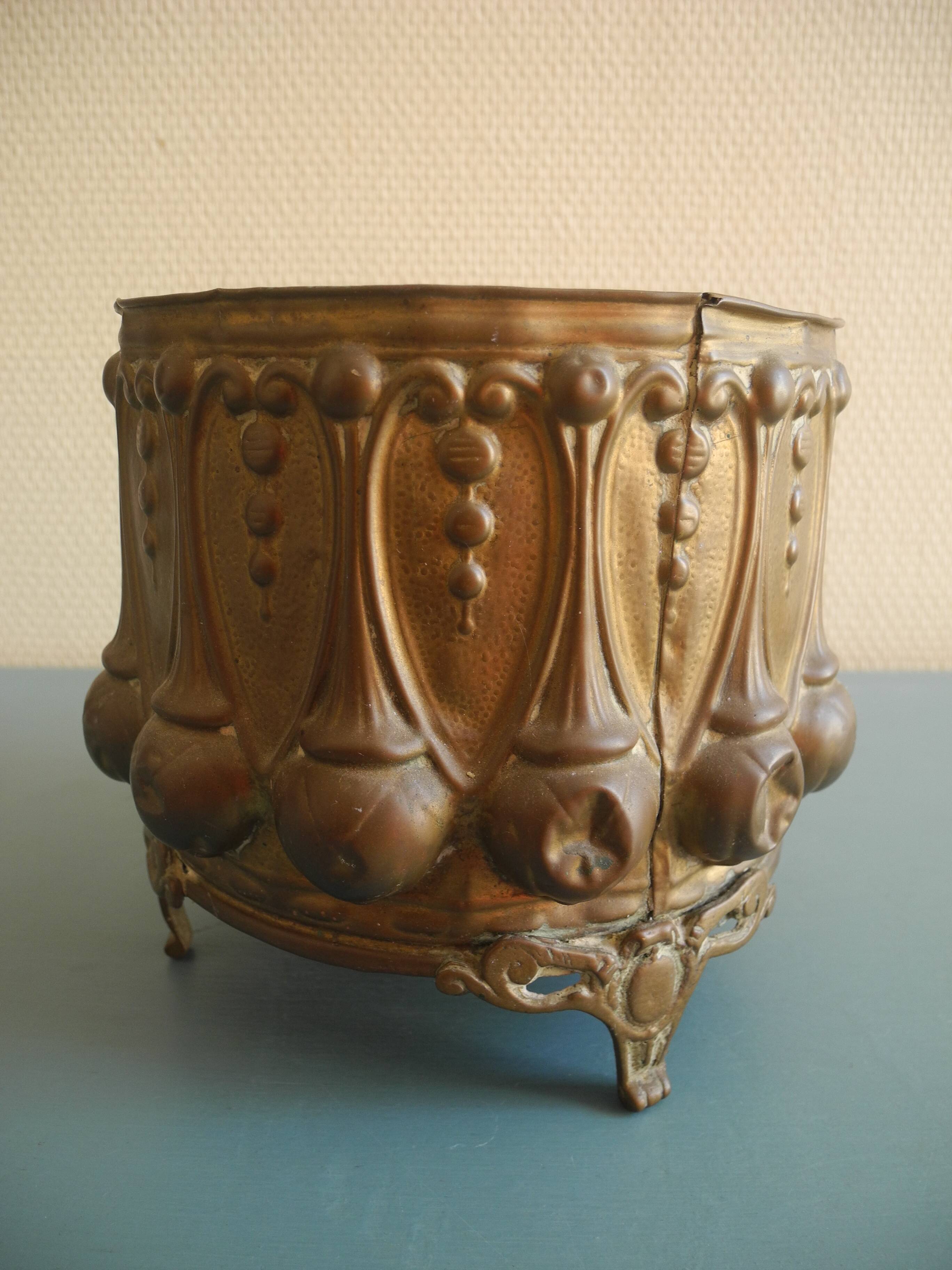 brass cache pot antique decorative planter flower pot