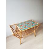 Table basse en rotin années 50