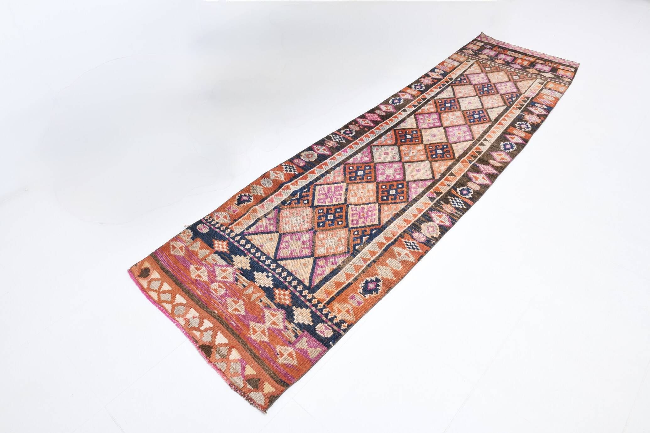 Brown & Pink Tribal Vintage Runner Rug, 83x294Cm