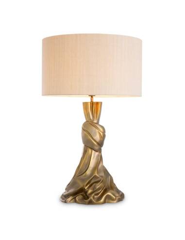 Pair of table lamps in patinated brass color, linen lampshade.