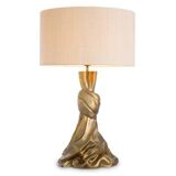 Pair of table lamps in patinated brass color, linen lampshade.