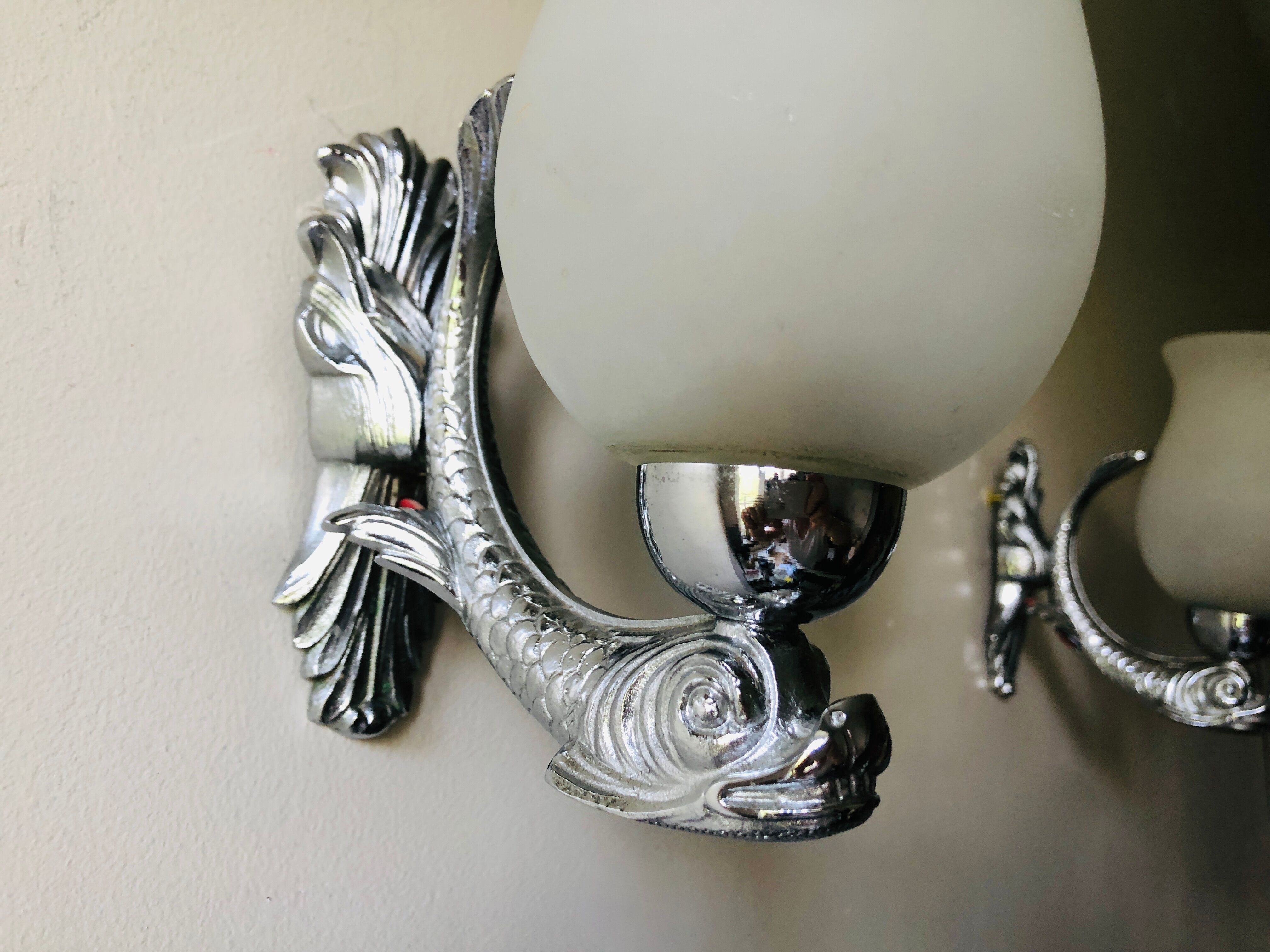 Pair of dolphin wall lamps 1950