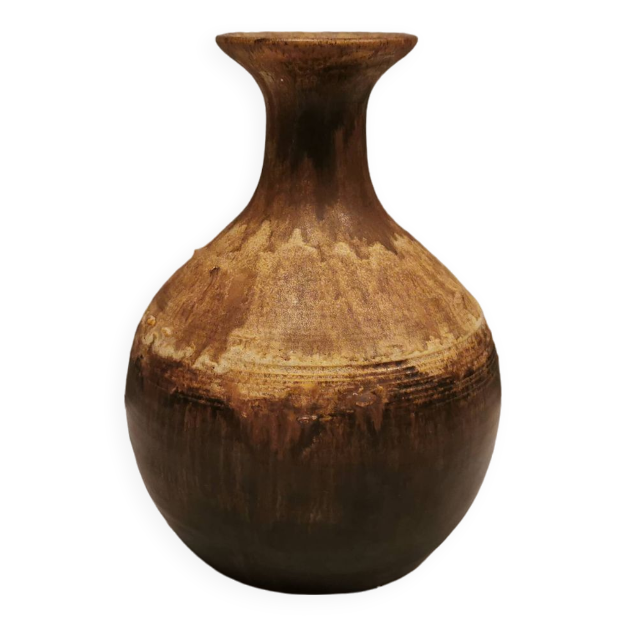 Ceramic vase in earthy/brownish/beige colours and tones. Judi Art, Denmark 1970s