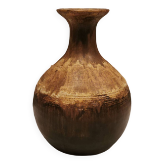 Vase en céramique aux couleurs et tons terre/brunâtre/beige. Judi Art, Danemark années 1970