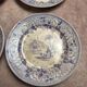 Set of 8 antique English dessert plates by J. Marshall & Co Bosphorus purple earthenware 19th century.