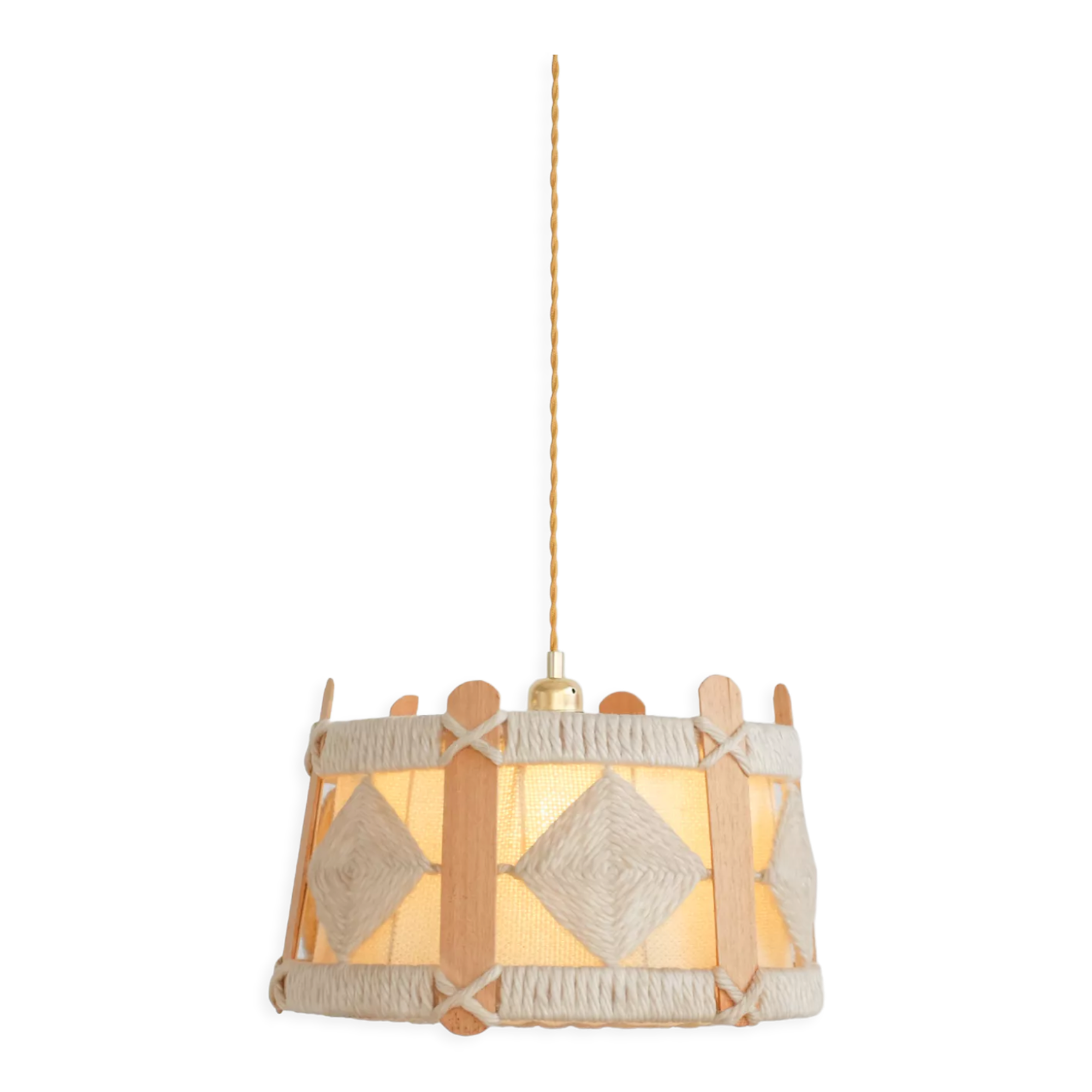 Vintage pendant lamp in wood and wool