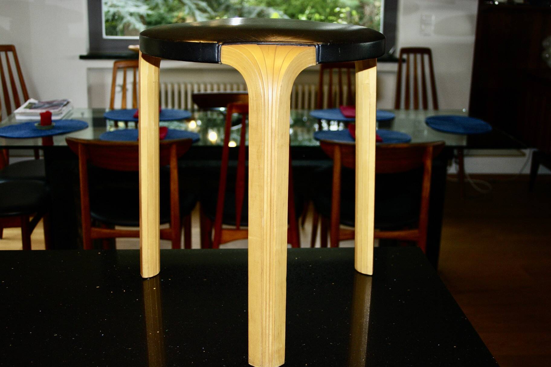 VINTAGE BIRCH AND LEATHER STOOL BY ALVAR AALTO FOR ARTEK