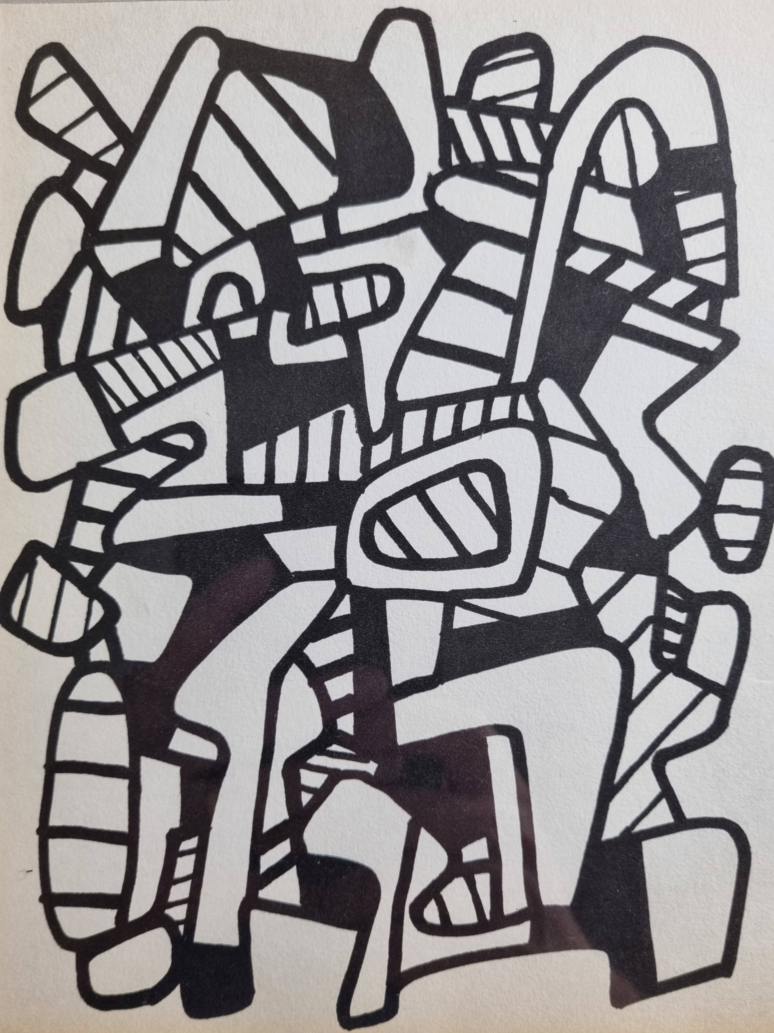 Screenprint after Jean Dubuffet framed under glass 24 cm by 31 cm