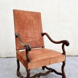 Large vintage "sheep bone" armchair, Louis XIII style, walnut