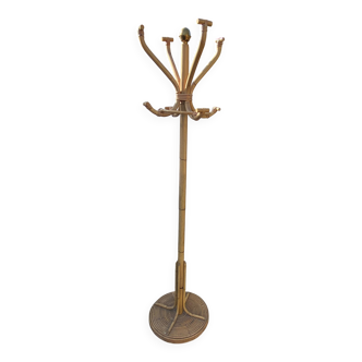 Porte manteau perroquet en rotin vintage 1970