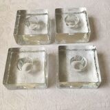Set of 4 pressed glass ice cube candle holders