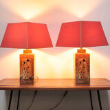 Set of two handmade ceramic gustav klimt table lamps, 80s
