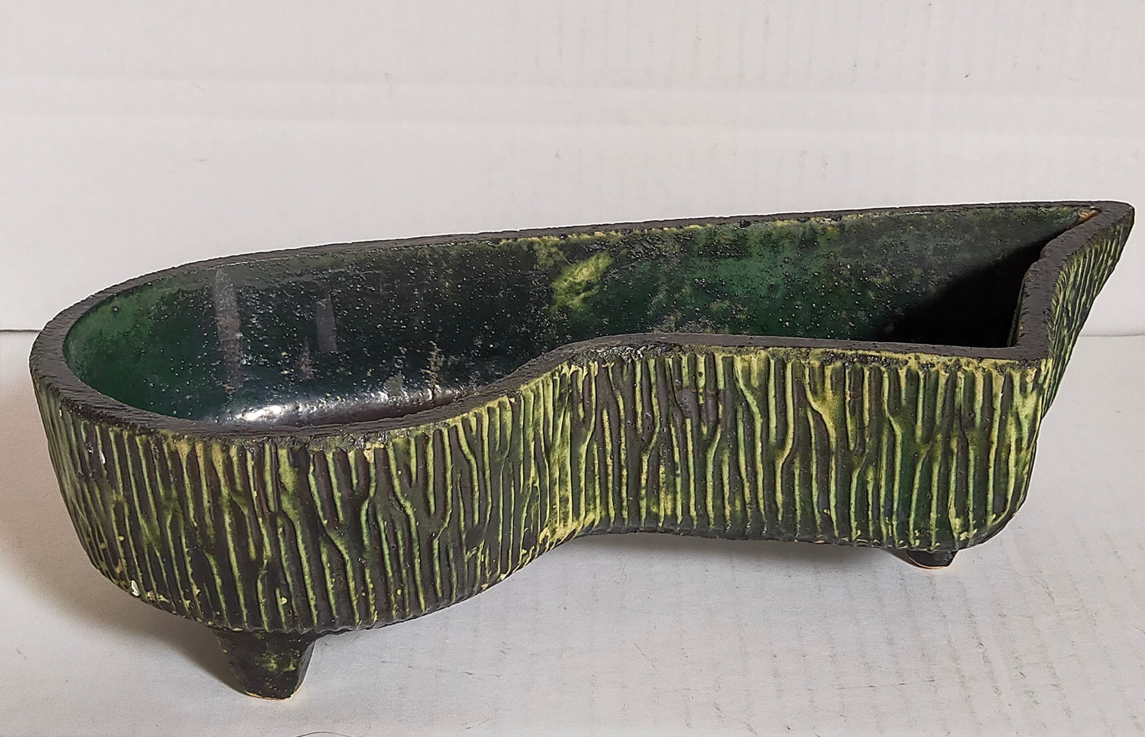 Vintage free-form tripod ceramic cactus planter