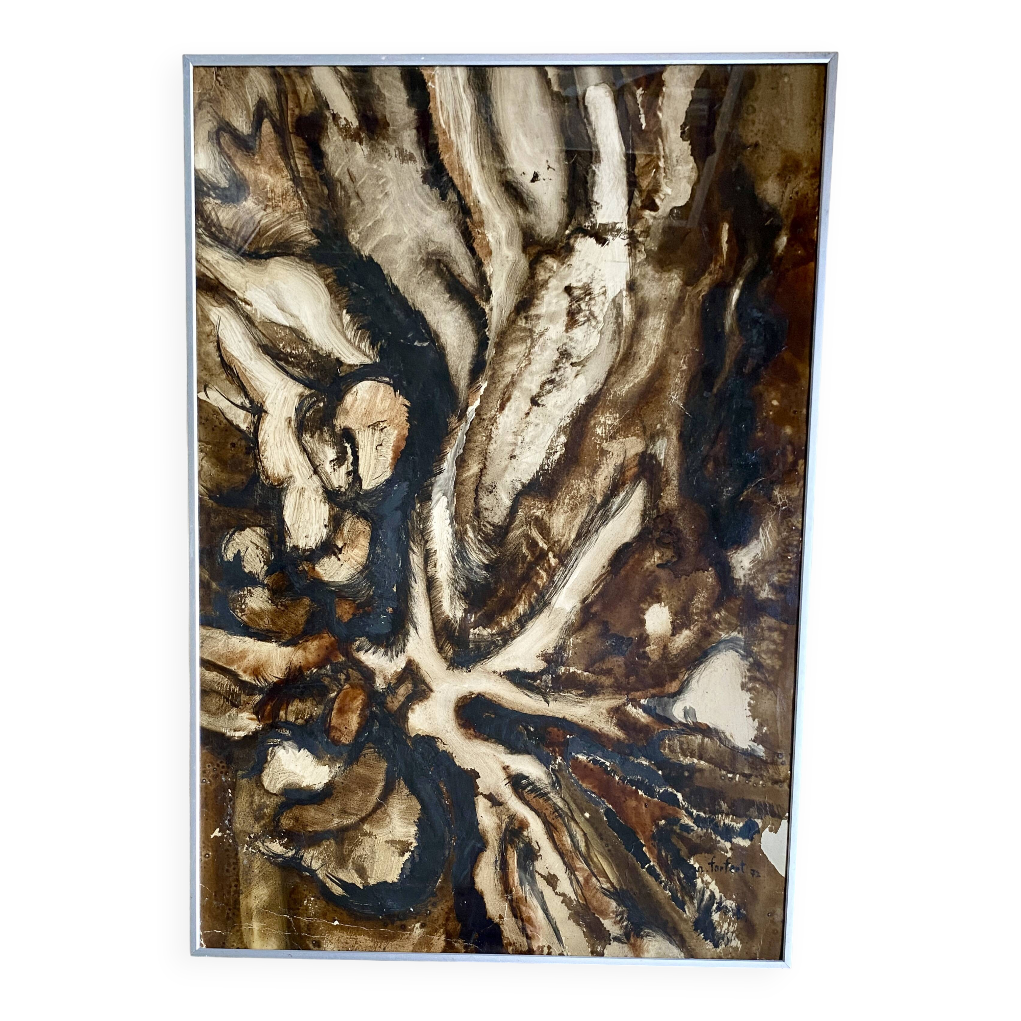 Painting 1972 under glass, metal frame