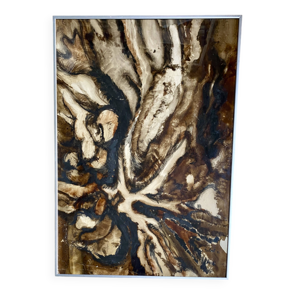 Peinture sous verre, cadre métallique, 1972