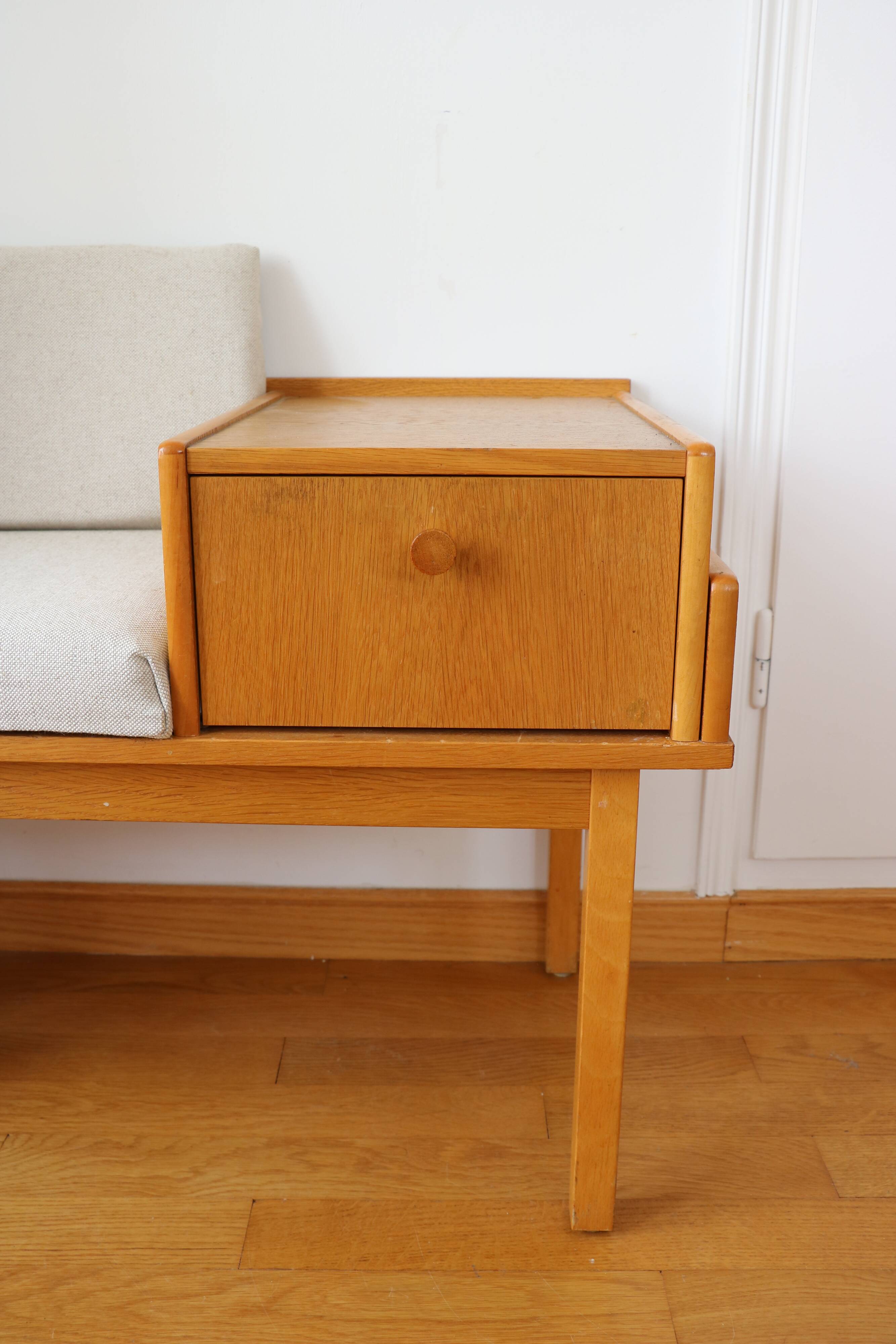 Entry bench, modular Scandinavian telephone bench, teak, 1960.