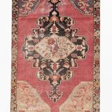 Tapis oriental vintage anatolien rouge bordeaux et noir, laine fait main