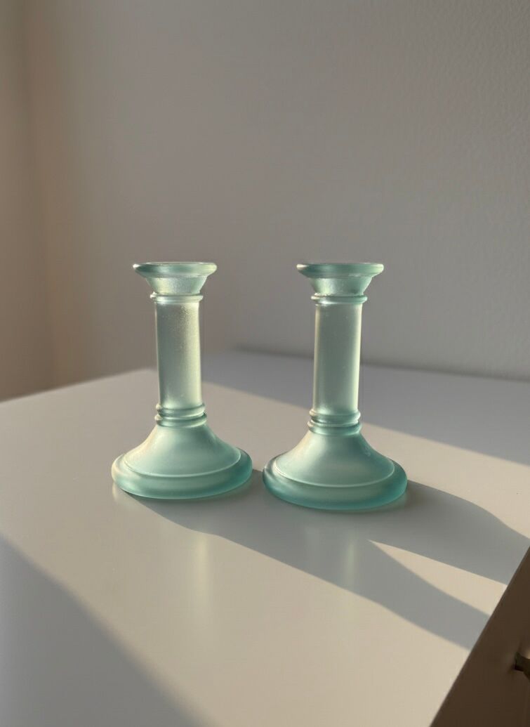 vintage frosted blue azure glass candle holders – Scandinavian Style