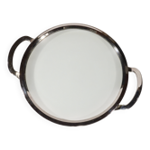 Plateau ancien style art-déco, métal argenté et verre, 32 x 40cm