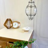 Vintage blown glass and metal lantern suspension