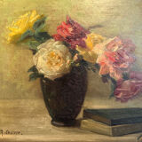 Antique painting, Still life with roses, signed Chaleyé