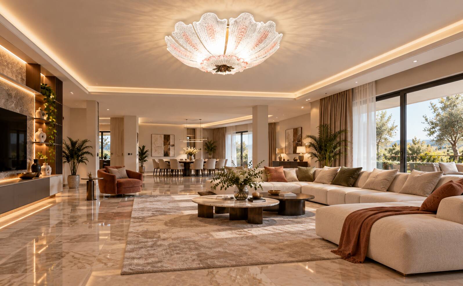 Milan, Pink Sunflower Murano Glass Ceiling Light Or Chandelier