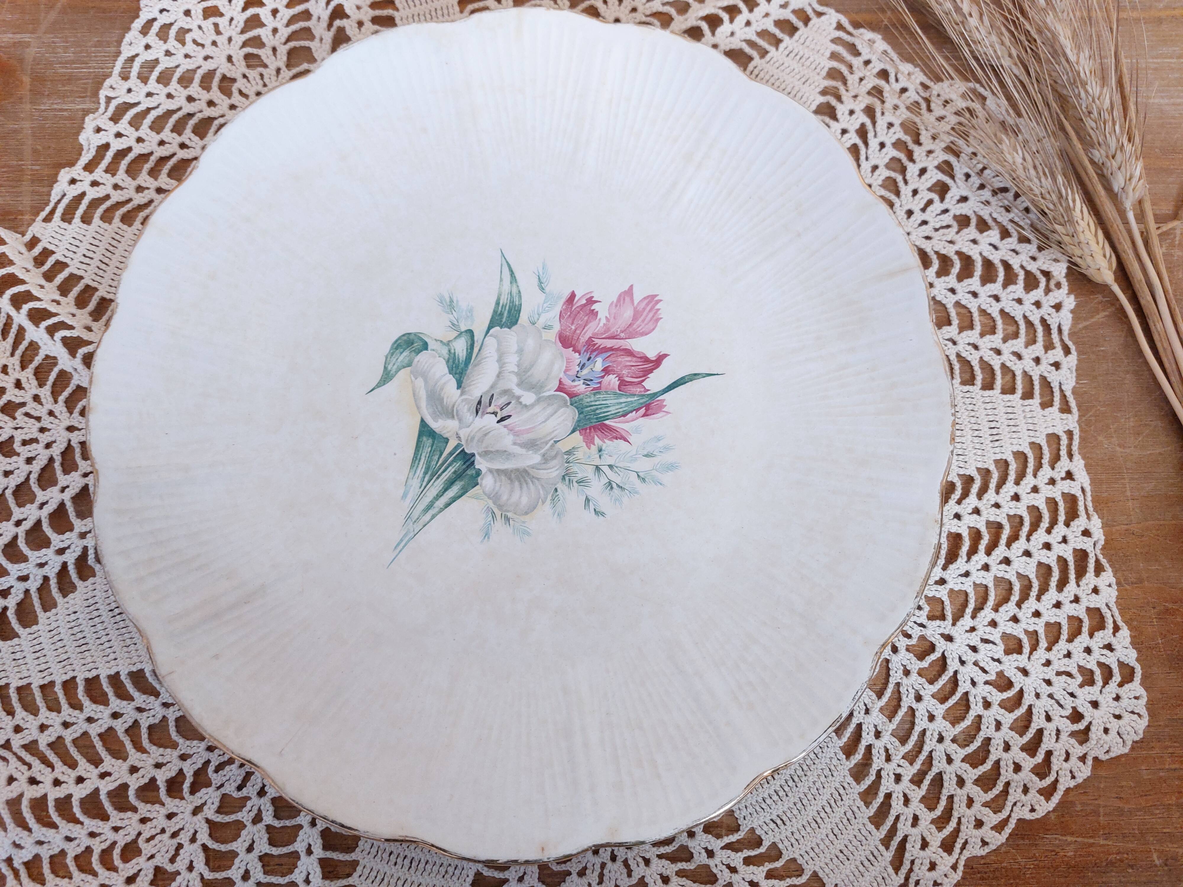 Antique rare large serving platter from L'Amandinoise with Iris decor D29, vintage France
