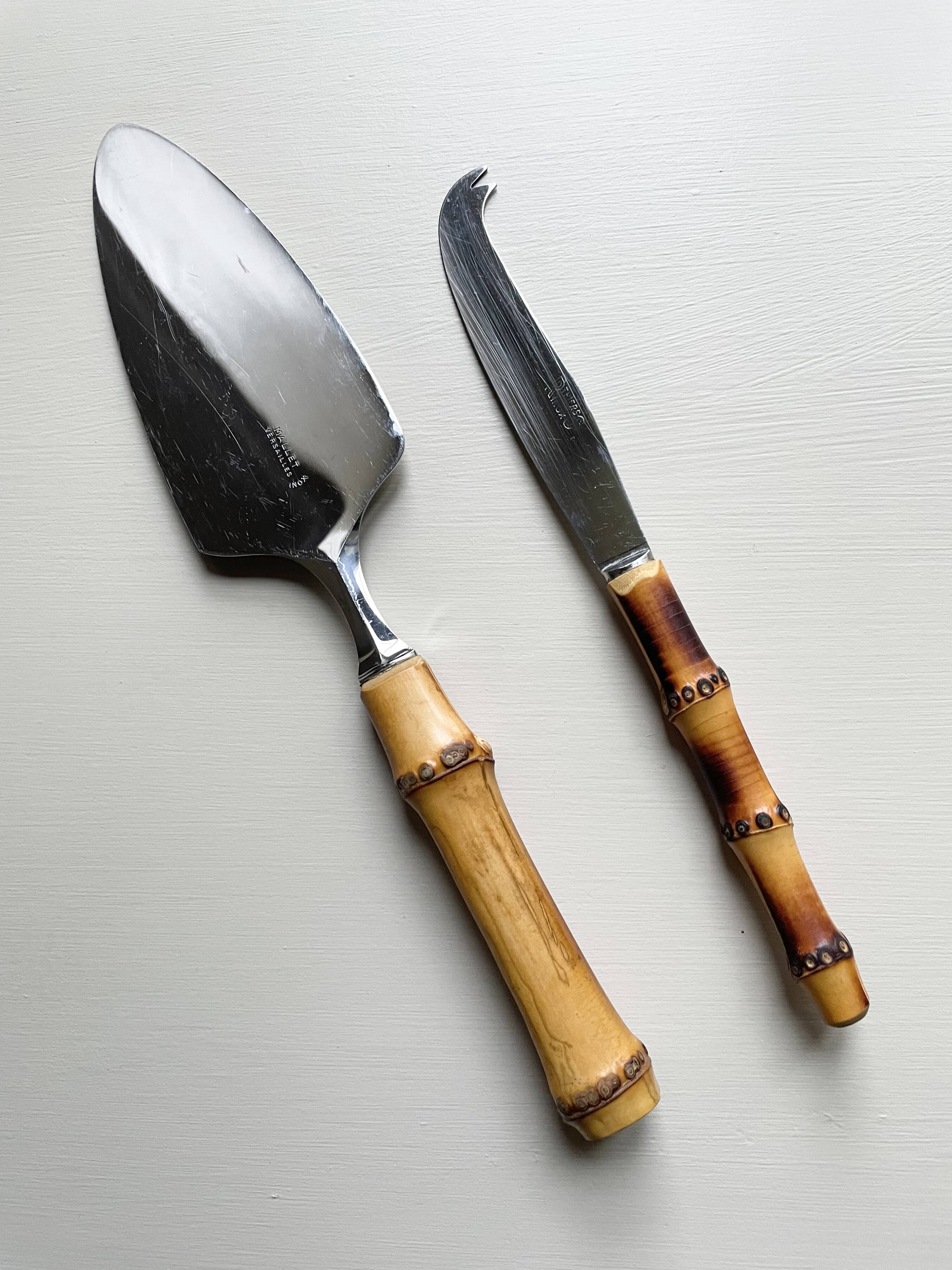 Serving cutlery with bamboo handles