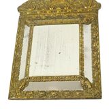 Antique Cushion Mirror Repousse Mirror Facet France 19th Century