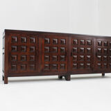 Vintage brutalist sideboard carved solid wood Spain 1960s