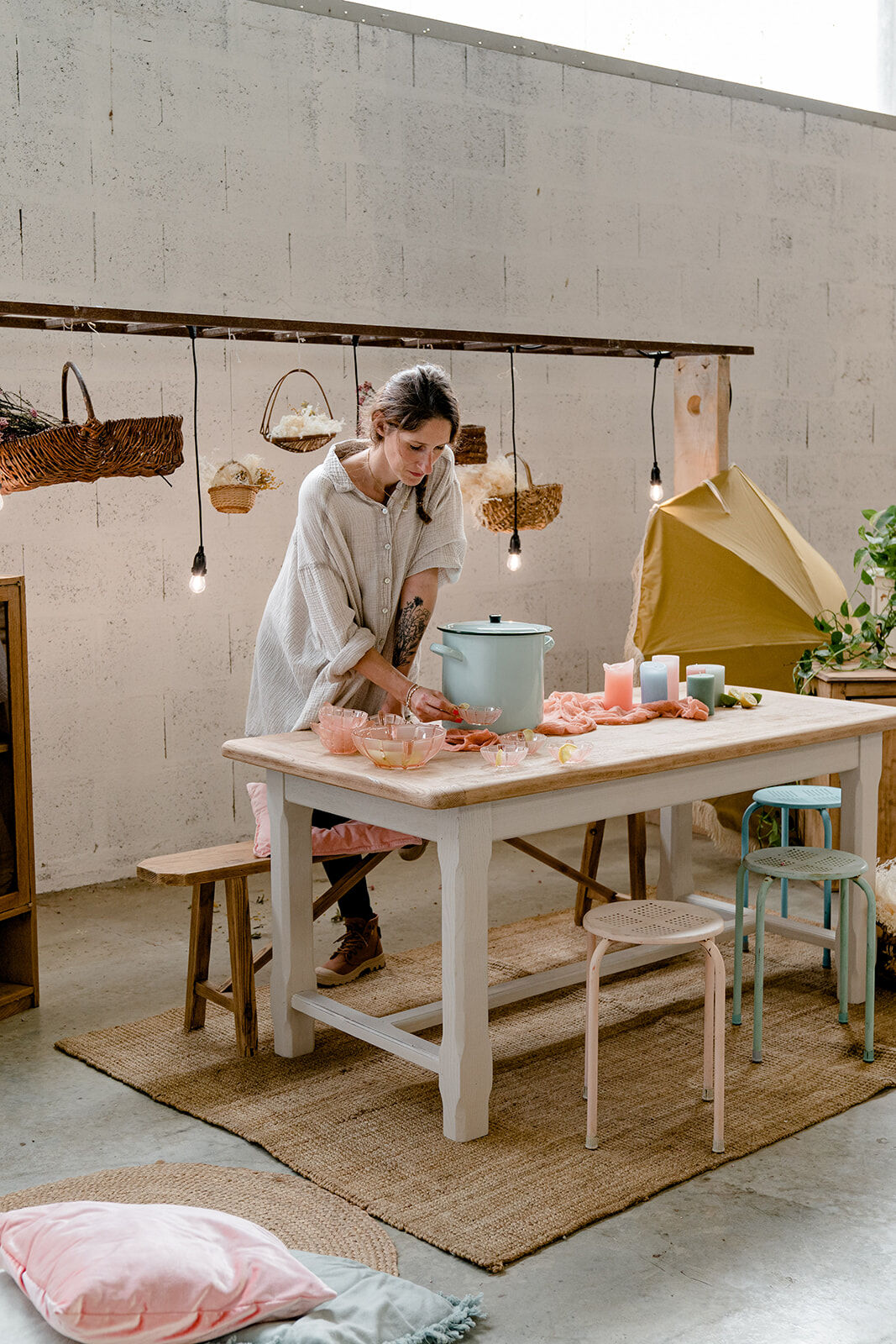 Solid wood farmhouse table