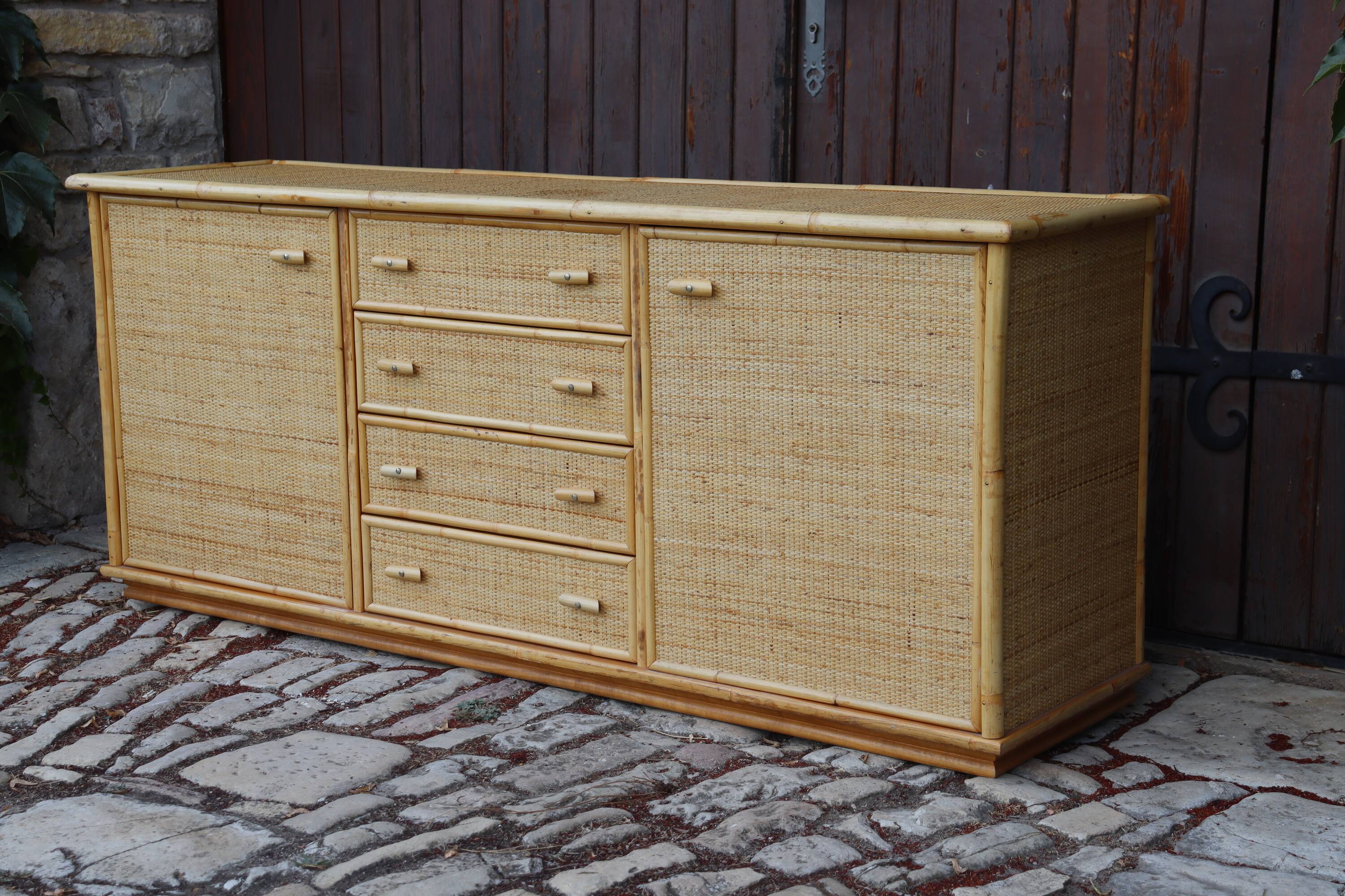 Rattan and Bamboo Enfilade in the style of Dal Vera 1970 Italy